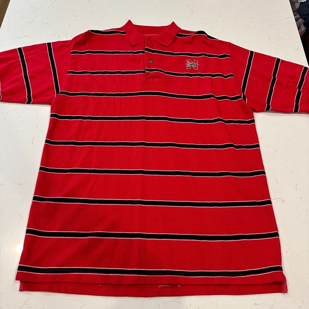Nebraska Cornhuskers Mens XL Polo Vintage Sports College Football Red Stripes